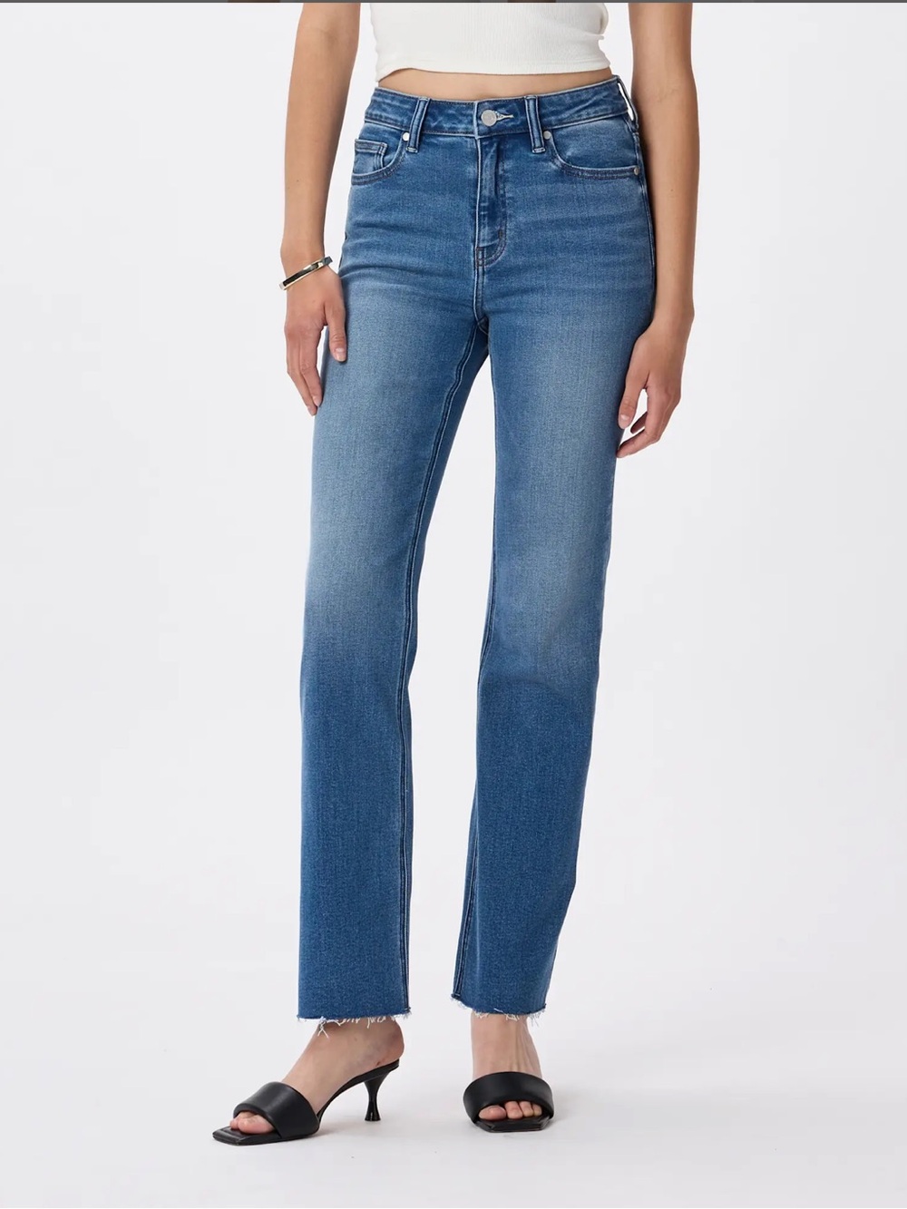 Quince Bella Stretch Straight Leg Jeans Size 27 Twilight Blue Fray